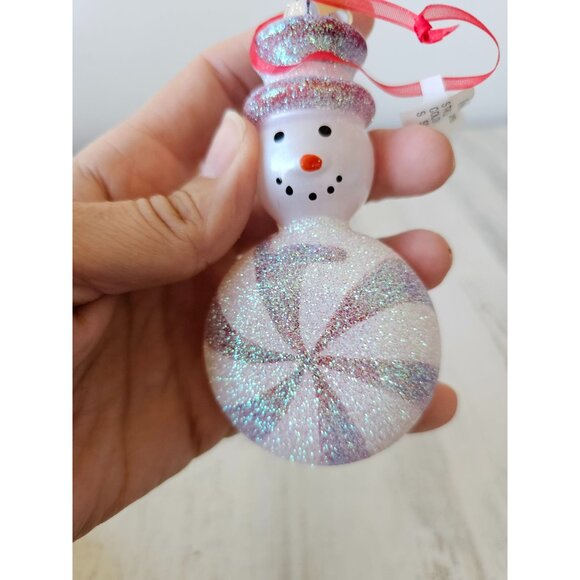 Living quarter snowman peppermint glitter ornament Xmas tree sparkle ornament - Picture 10 of 10